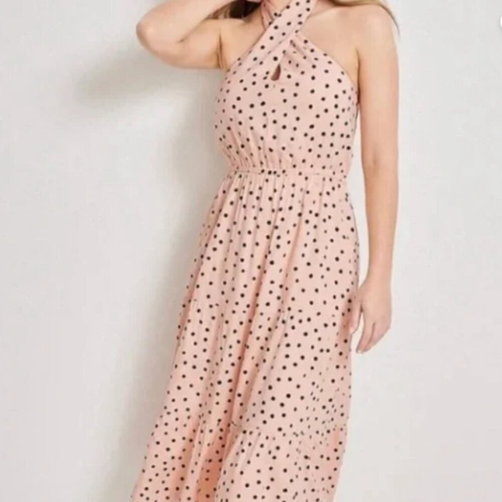 *Sold*Beautiful Polka Dot Halter Midi Dress Size M Maurices NWOT